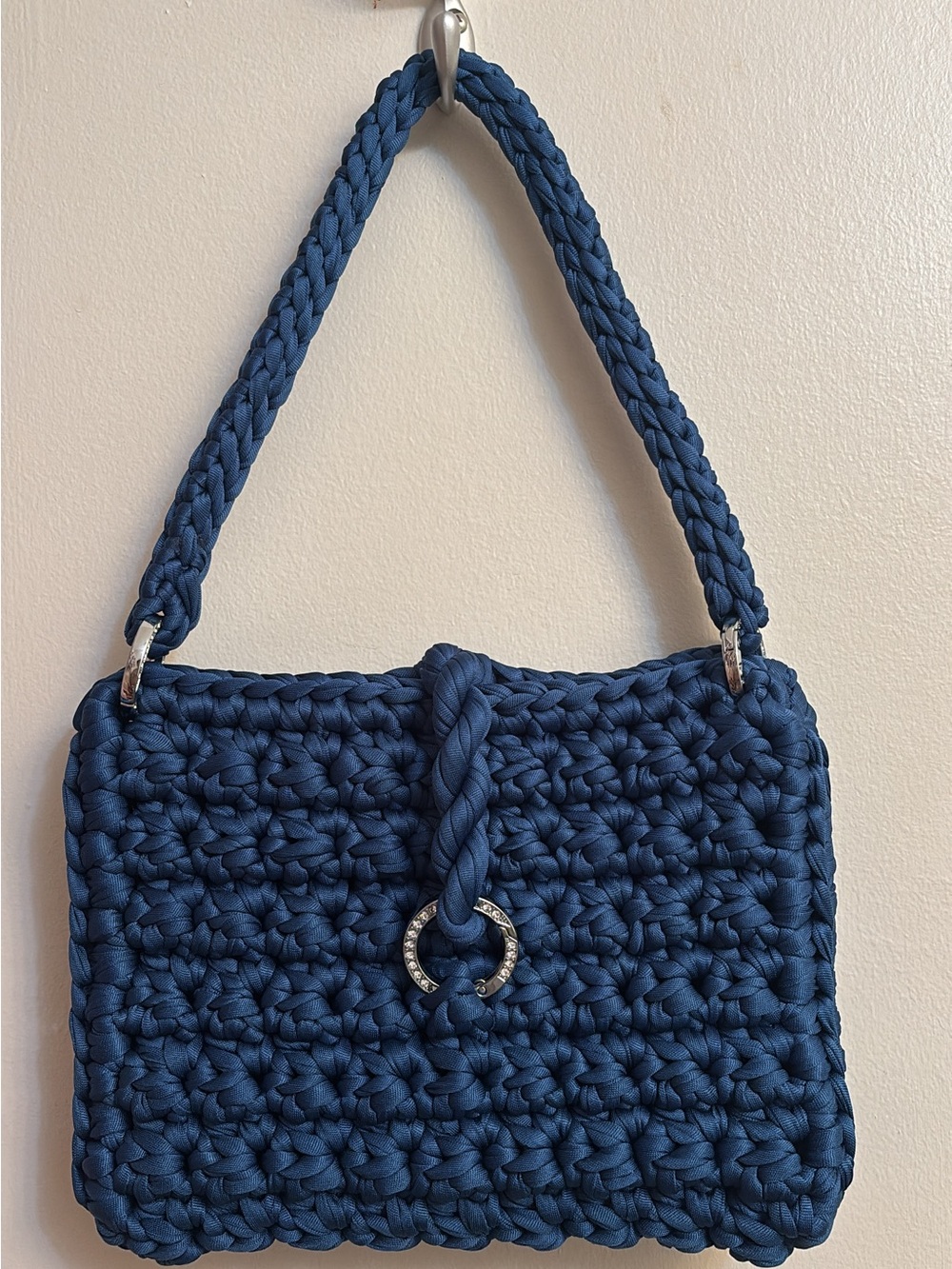 Handcrafted Navy Crochet Shoulder Bag - Stylish Women’s Bag